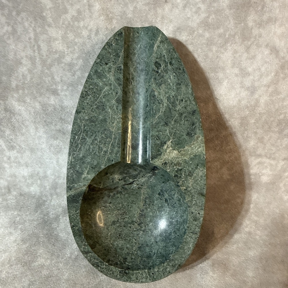 * Vintage Heavy Oval  Green Granite Verde Indio Marble Stone Cigar Ashtray